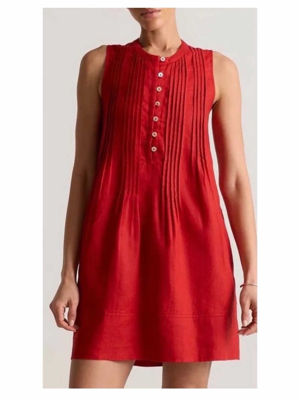 New Quince 100% European Linen Sleeveless Swing Dress in Chile Red Small